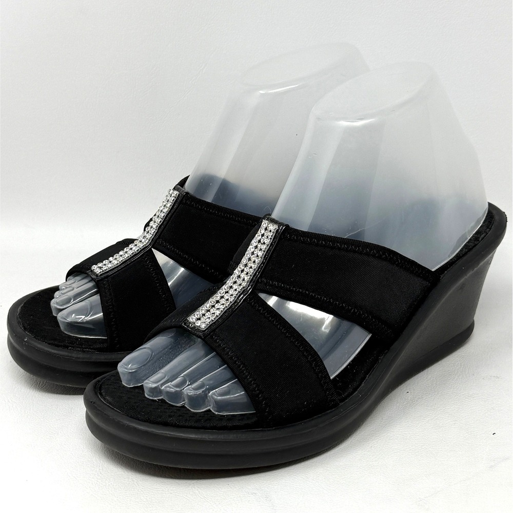 Skechers Cali Rumblers Risk Taker Black Jewel Wedge Sandals 7 Dressy Semi Formal - Picture 1 of 11